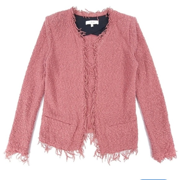 IRO Shavani Boucle Knit Fringe Pink Jacket - Picture 5 of 12